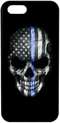 iPhone 5/5s/se Thin Blue Line Hybrid Rubber Protective Case Blue Lives Matter Skull (iPhone 5/5s/se)