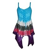Womens Gothic Dress Tie -Dye Blue Embroidered Front Laces Bohemian Dresses