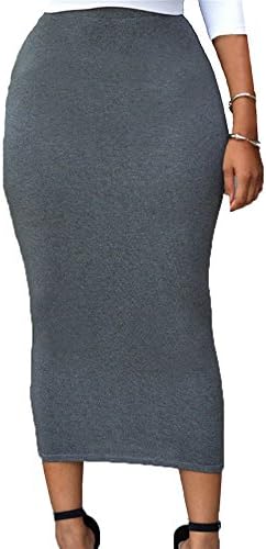 HaoMing Women's Solid Grey High-waisted Bodycon Maxi Skirt