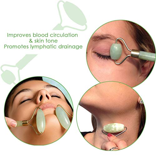 Deyace Jade Roller for face and Gua Sha Scraping Massage Facial Tools Set, Anti-Aging jade Beauty Skincare Tool to Rejuvenate Facial Skin Cooling, Slimming & Firming