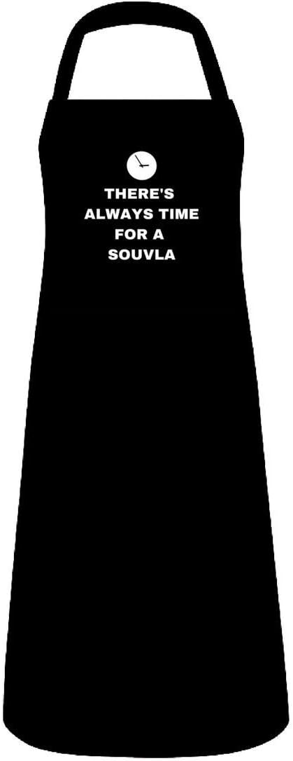 Black BBQ Apron 100% Cotton with CyprusBBQ There's Always Time for Souvla Slogan