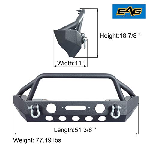 EAG Front Bumper with Fog light Housing and Winch Plate Fit for 0718 Wrangler JK Offroad