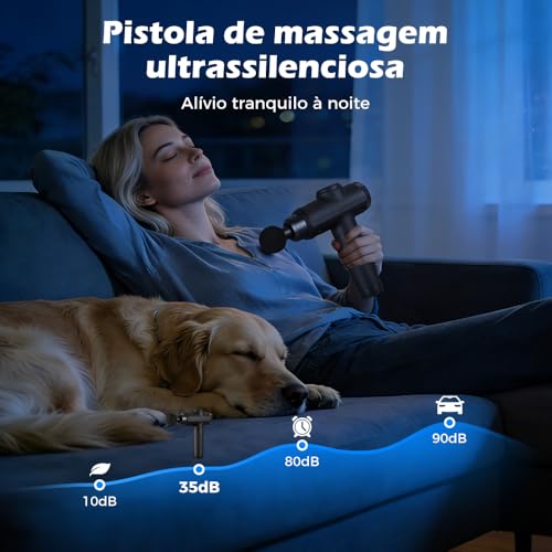 Pistola de Massagem YARUIKE, Massageador Muscular Elétrico Portátil com 10 Acessórios e 30 Velocidades, Preto