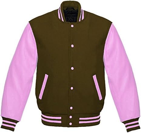 Design Custom Jackets Letterman Baseball Varsity Jacket Pink Leather Sleeves - 14 Colours - Sizes XS to 3XL