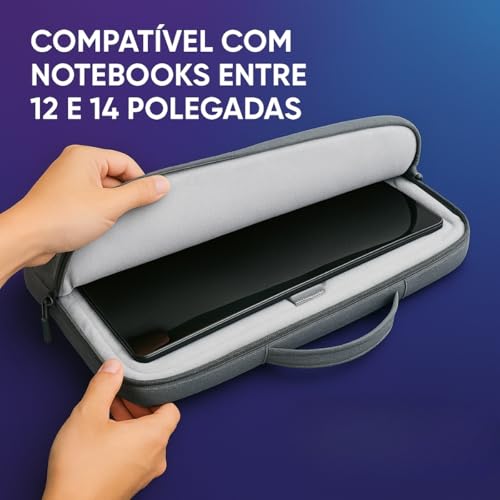 Case Capa Bolsa Pasta Para Notebook 12, 13, 14, 15 e 16 Polegadas Impermeável C/Alça Interior Aveludado Compatível MacBook Dell Lenovo Asus HP Ideal Trabalho Estudo Viagem (12, 13 e 14 Polegadas)