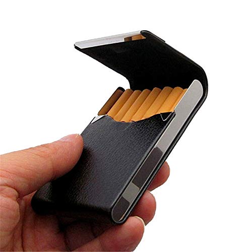 Fiaya Business Card Holder Case Black Pocket Leather Tobacco Cigarette Storage Box Container (A) - Thumbnail 2