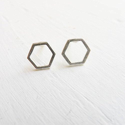 Sterling Silver Hexagon Stud Earrings