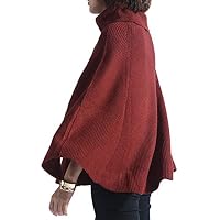 Spicy Sandia Women Turtleneck Poncho Sweater Cape Knit Pullover Brick Sweaters