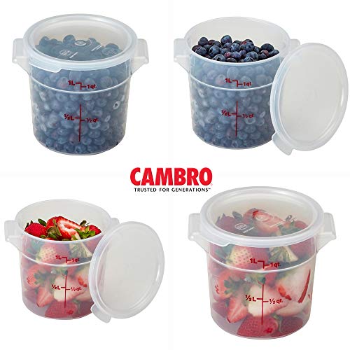 Cambro 1 Quart Round Food Storage Containers, Translucent with Lids Bundle (2 Containers, 2 Lids