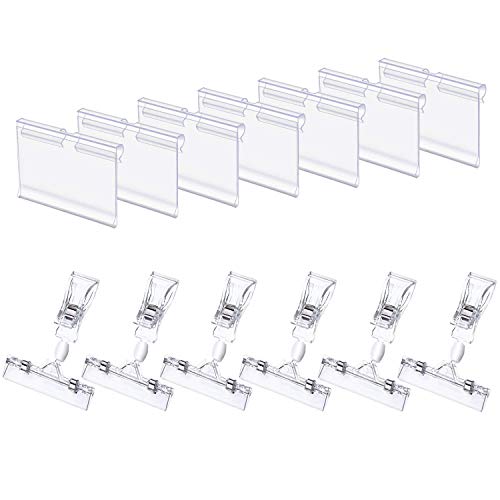 100 Pack Plastic Wire Shelf Price Label Holder and 20 Pack Clip-on Rotatable Merchandise Sign Display Holders(Clear)