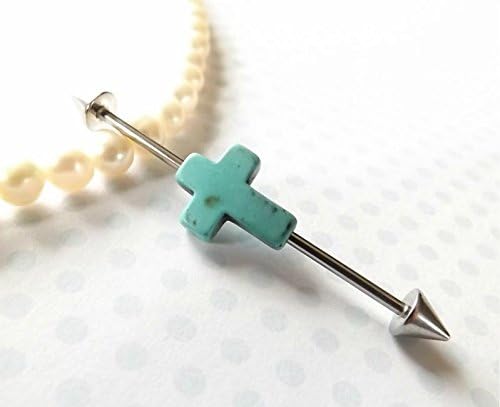 Cross Industrial Barbell 14ga Body Jewelry Ear Jewelry Double Piercing