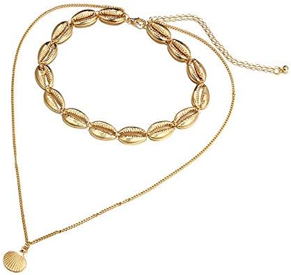 Kashyk Fashion Metal Gold Choker Necklace Set, Simple Geometric Shell Conch Pendant Necklace Long Alloy Clavicle Chain Women Clothing Accessories Necklace Convenient Collocation Collarbone Chain
