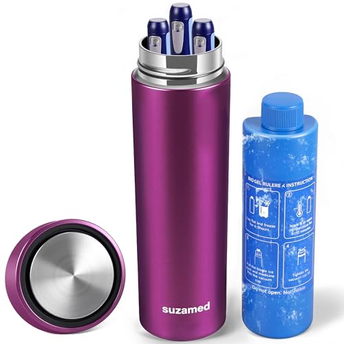 Insulin Cooler Travel Case TSA Approved, Portable Medication Cooler for Travel Fits 3–4 Pens, Refrigerated Medicine Case for Diabetic Supplies, Medicine Organizer with Reusable Ice Pack (Purple)