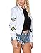 ASMAX HaoDuoYi Womens Classic Patches Lightweight Zipper Bomber Jacket White