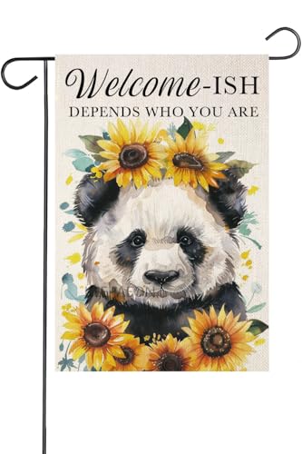 KEEPAEON Welcome Garden Flag Panda 12x18 In Garden Flag Welcome -ish It Depends Who You Are Welcome Garden Flag Yard Flag Sunflower Garden Flag (2447) at Amazon