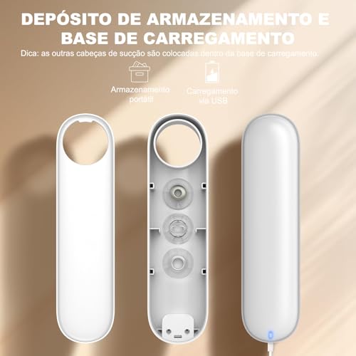 Sugador de Cravos, Máquina de Beleza para Remoção de Acne com 3 Modos e 6 Pontas de Sucção, Branco