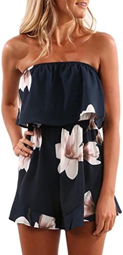 Womens Off Shoulder Floral Print Holiday Mini Playsuit Ladies Shorts Jumpsuit (X-Large(US8), X01)