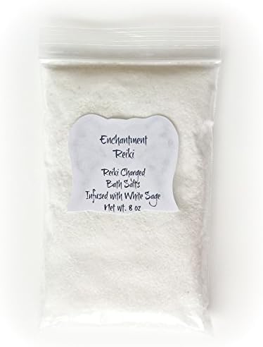 8 oz net wt. WHITE SAGE Reiki Charged CHAKRA CLEARING Bath Salts Pink Himalayan Halite &amp; Epsom infused Essential Oil Aura Cleansing Body Healing Soul Purification