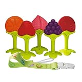 Baby Teething Toys BPA Free Soft Silicone Baby Fruit Teethers Toys with Pacifier Clip/Holder Non-Toxic, Soft, Durable and Freezer teether for Boys & Girls Infant and Toddler(5 Pack)