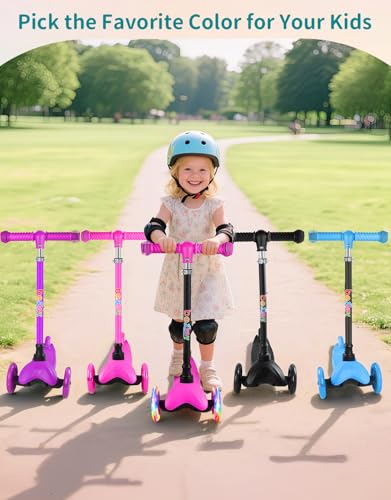 BELEEV 3 Wheel Scooter for Kids Ages 2-6, Scooter for Toddlers Girls Boys, 4 Adjustable Heights, Light Up Wheels, Lean to Steer System, Extra-Wide Deck, Kick Scooter for Children Beginners