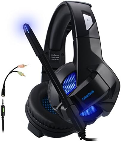 Gaming Headset Foldable For Xbox One PS4 ARKARTECH Headphones with Mic Noise Cancelling Over Ear LED Light Bass Stereo Sound Volume Control for PC,Laptop, Mac, Tablet, Mobile（One Year Warranty）