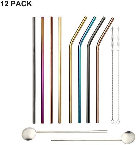 Reusable Stainless Steel Straws,Metal Straws,Extra Long 10.5'' Metal Drinking Straws, Daily Living Drinking Straws for Yeti, Signature, Starbucks Tumblers(8 Tumblers Straws|2 Spoon Straws|2 Brushes)