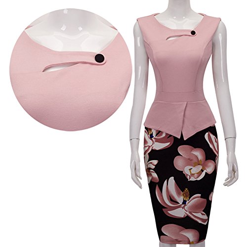 Sleeveless Summer Office Work Dress เดรส แฟชั่นชุดทำงาน Merope J ผู้หญิงs Floral Patchwork Peplum