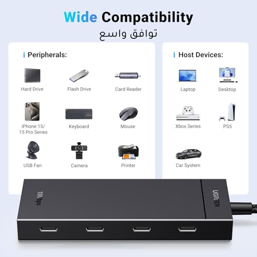 UGREEN USB C Hub 10Gbps, 4 Type C 3.2 Gen 2 Ports Adapter High-Speed USB Hub Multiport Adapter Extension for Laptop, Desktop PC, Xbox, PS5, Mouse, Keyboard, Flash Drive, U Disk, Printer