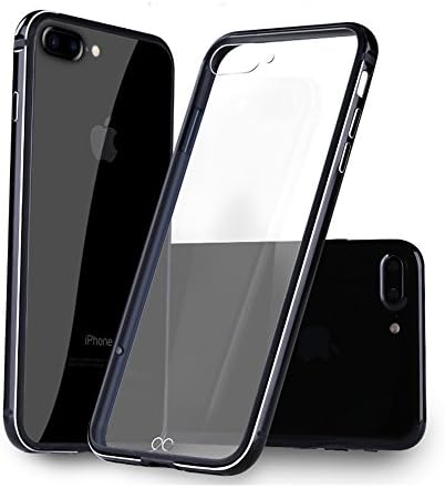 iPhone 8 Plus Case, Compatible with iPhone 7 Plus KEWEK Aluminum Metal Bumper Frame with Shock Absorbing Flexible TPU Inner Dual Layer (the Clear Back Panel Unremovable), Jet Black