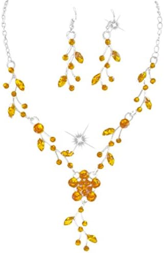 Necklace Earring Sets,kaifongfu Prom Wedding Bridal Jewelry Crystal Rhinestone Necklace Earring Sets for Wedding (Yellow)