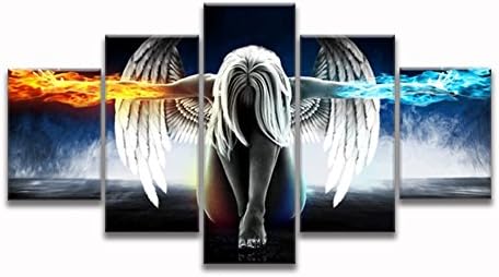 MOYI Angel with Wings Fire Hands Picture Modern Abstract Decoration Wall Art Painting Canvas Print Framed Ready to Hang