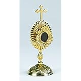 Personal Reliquary Oval Relic Case 6 Inch Brass Sacred Vessel Host Container with Cross