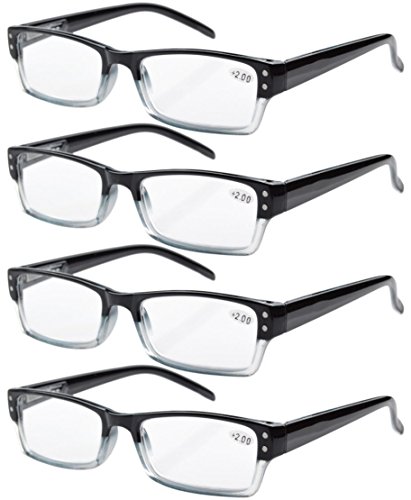 Eyekepper 4-pack Spring Hinges Rectangular Reading Glasses Black +2.00 (Best Indestructible Reading Glasses)