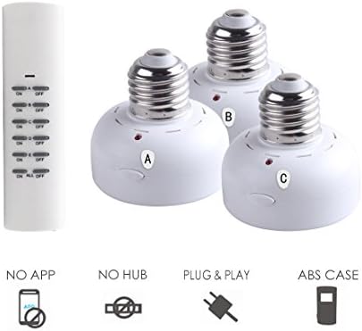 TOSSOW Wireless Light Socket with Smart Remote Control E26/E27 Light Bulb Base for Lamps Bulbs and Fixtures (3 Sockets/1 Remote)