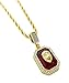 Exo Jewel Lion Ruby CZ Diamond Octagon Pendant Necklace with 24 Inch Stainless Steel Rope Chain (Gold)
