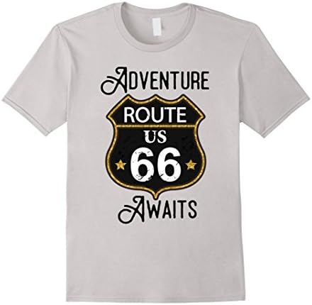 Mens Adventure Awaits Route 66 T-Shirt Medium Silver