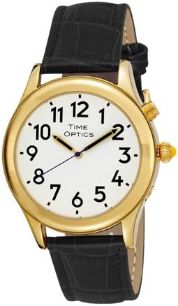 TimeOptics Men's Talking Gold-Tone Day Date Alarm Leather Strap Watch # GWC128GBK