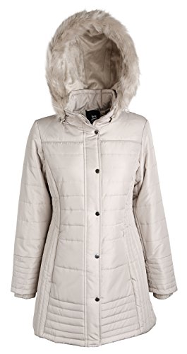 Details women's Warm Winter Parka Puffer Coat with Quilting and Removable Hood - Tofu (Size Medium)