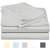 eBeddy Linens 800 Thread Count Hypoallergenic Soft 4-Pieces Bed Sheet Set | Single Ply - Sateen Weave Natural Cotton | Expanded/Olympic Queen Size Fits Upto 18' Deep Pocket Silver Solid