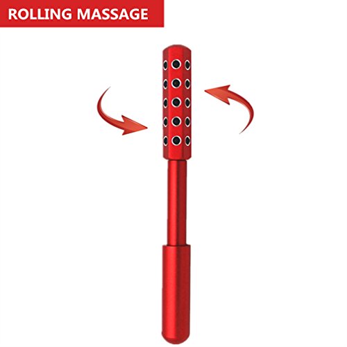 BC Germanium Face Beauty Roller 97.99% Germanium Durable and Slap-up Aluminium-alloy Handle with 30 pcs Germanium Stone, Red, portable