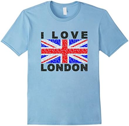Men's I Love London Shirt UK England Union Jack Flag Vintage Brit Medium Baby Blue