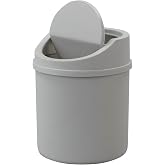 Lesbin 0.5 Gallon Mini Trash Can, Tiny Garbage Can with Swing Lid, Gray | Countertop Wastebasket Compact 2 L Capacity, Tiny Tabletop Bin for Home Office, Makeup Area, or Car Interior