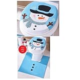 GBSELL 2PCS Set Fancy Snowman Christmas DecorToilet Seat Cover + Anti-Slippery Contour Rug Bathroom Set