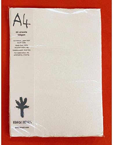 Khadi Papers Watercolour & Drawing Paper Polypack of 20 Sheets - 320 GSM - Rough Texture - Size: A4 - Colour: White