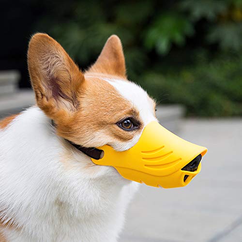 LUCKYPAW Dog Muzzle for Small Dogs Corgi Poodle to Prevent Barking, Biting, and Chewing, Soft Duck Silicone Mouth Cover…