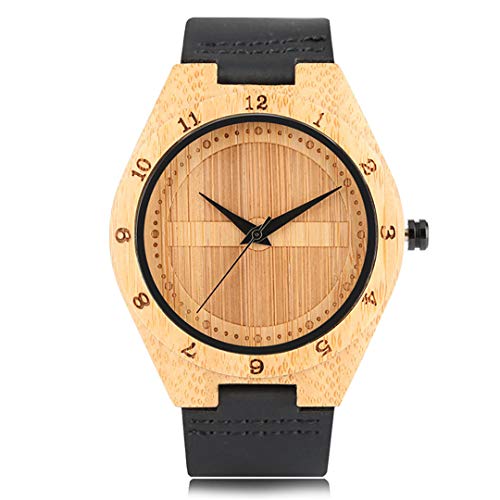 Mens Watches Double Semicircle Face en Watch 100% Top Bamboo Modern Male Clock Real s Black Band