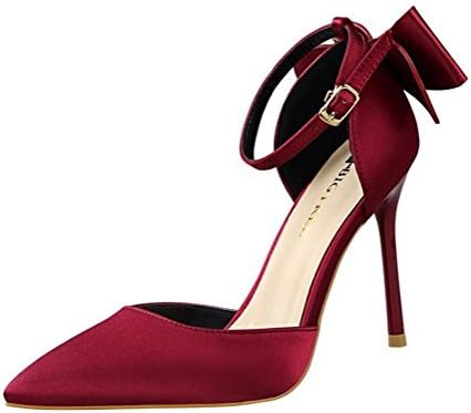 WHENOW Pointy Thin High Heel With Bowknot Women's Shoes Burgundy 5 B(M) US