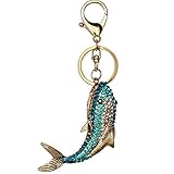 Bolbove Big Shark Keychain Sparkling Keyring Crystal Rhinestones Purse Pendant Handbag Charm (Light Blue)