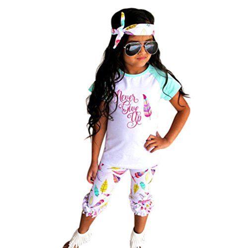 Vovotrade Toddler Baby Girl Letter Tops+Feather Print Pants Outfits Set Clothes (12M, White) - Thumbnail 6