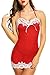 Avidlove Women Sexy Lingerie Halter Backless Lace Trim Babydoll G-String 2 Piece Set Sleepwear Red Large